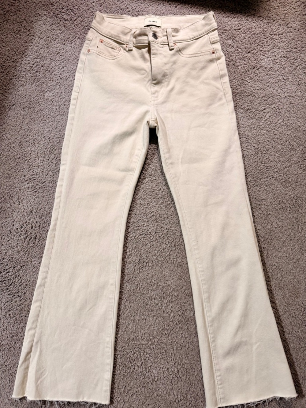 DL1961 Bridget Boot 27" Instasculpt Crop- Cream, Size 25 Raw Hem- Stretch